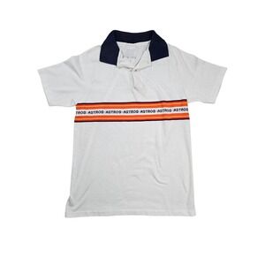 Vintage MLB Houston Astros Polo Shirt Youth Size Medium White Striped Logo Retro